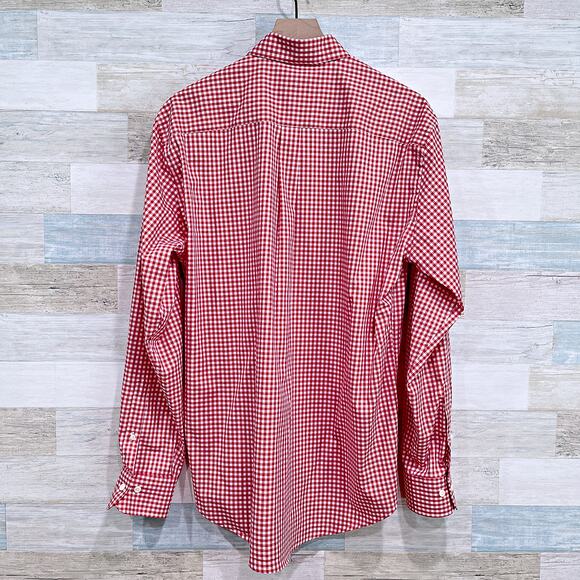 Peter Millar Stretch Twill Sport Shirt Red White Gingham Cotton Mens Large - Picture 3 of 5
